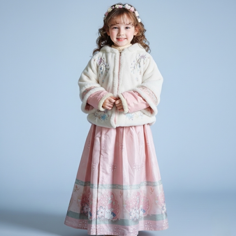 Girls Floral Embroidered Pink Dress with Cream Jacket - NWT